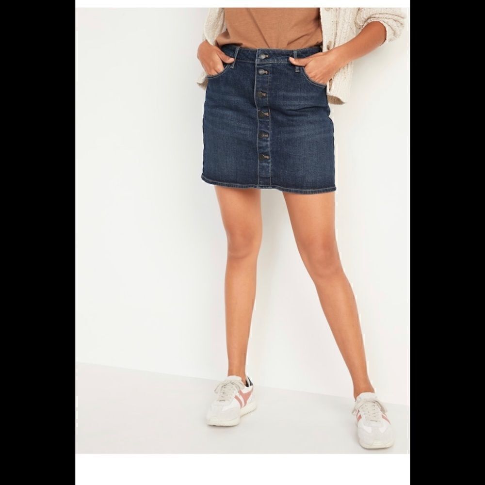 Old Navy High Waisted Button Front Mini Jean Skirt